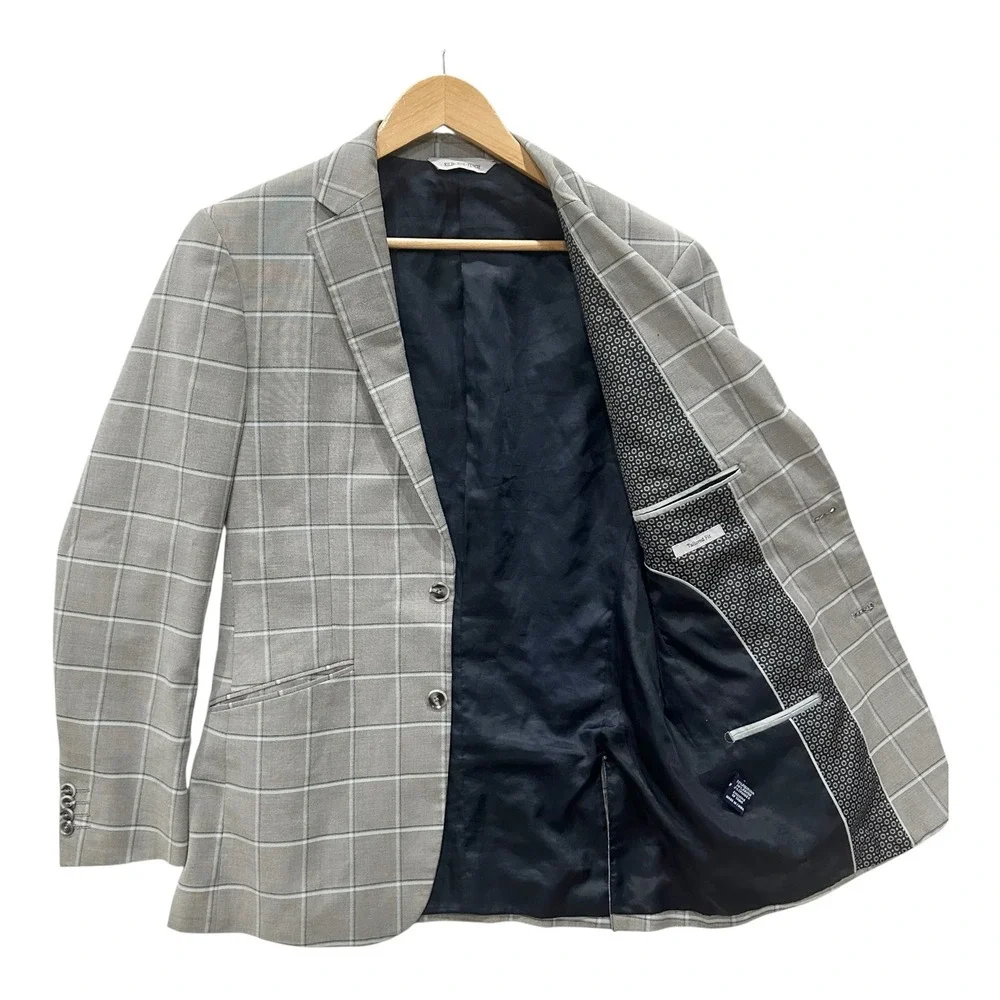 Kilburne + Finch Gray Windowpane Sport Coat Blazer 38R Tailored Fit